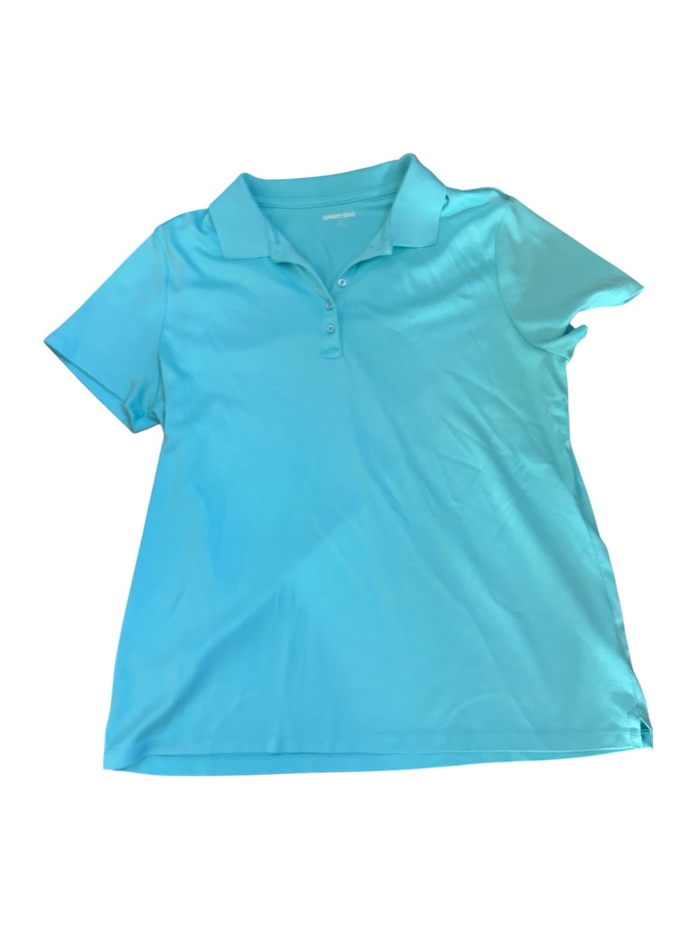Lands’ End Women's Short Sleeve Polo Top in Aqua Blue